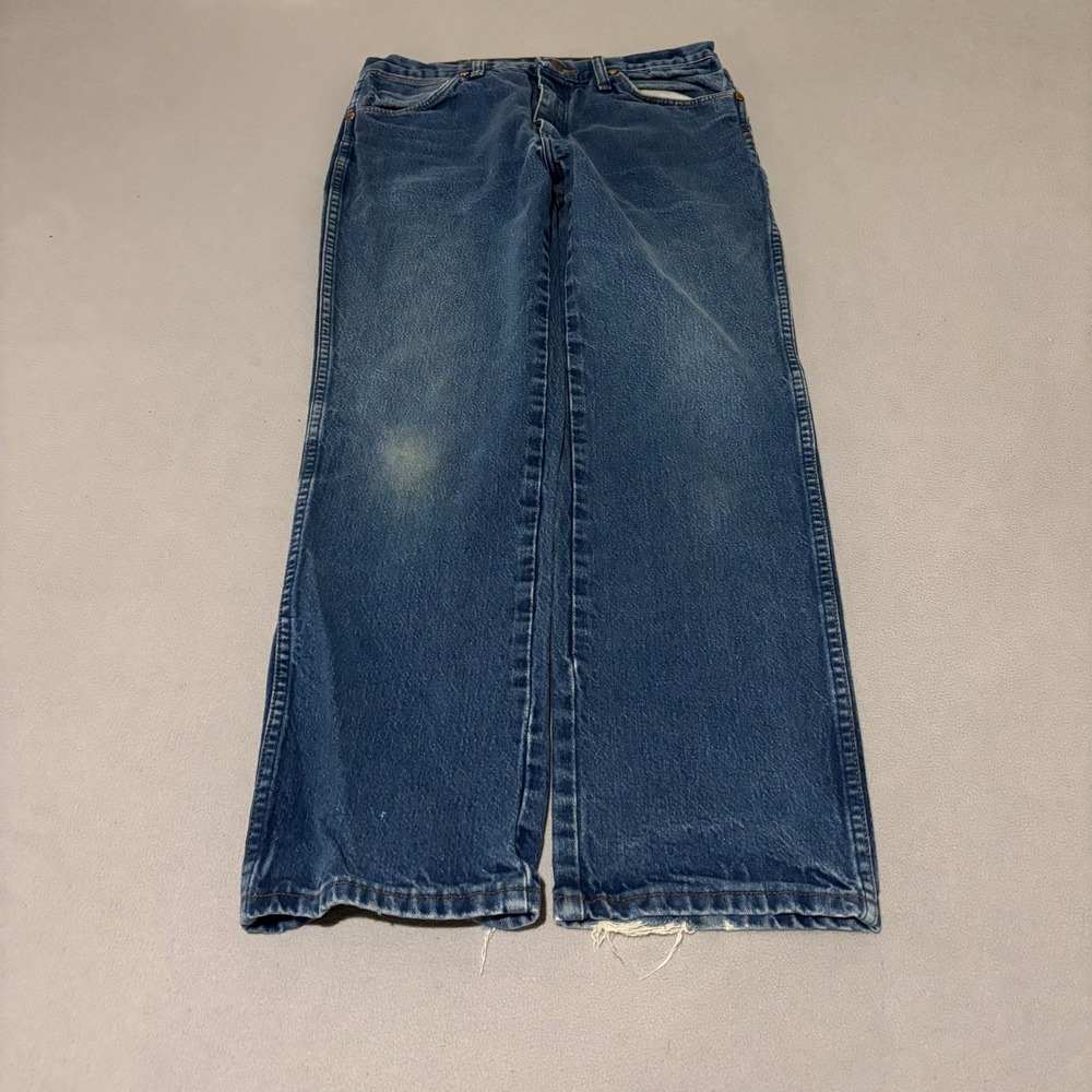 Wrangler Cowboy Cut Mens Slim Fit Blue Jeans 33x30 Distressed Denim Western